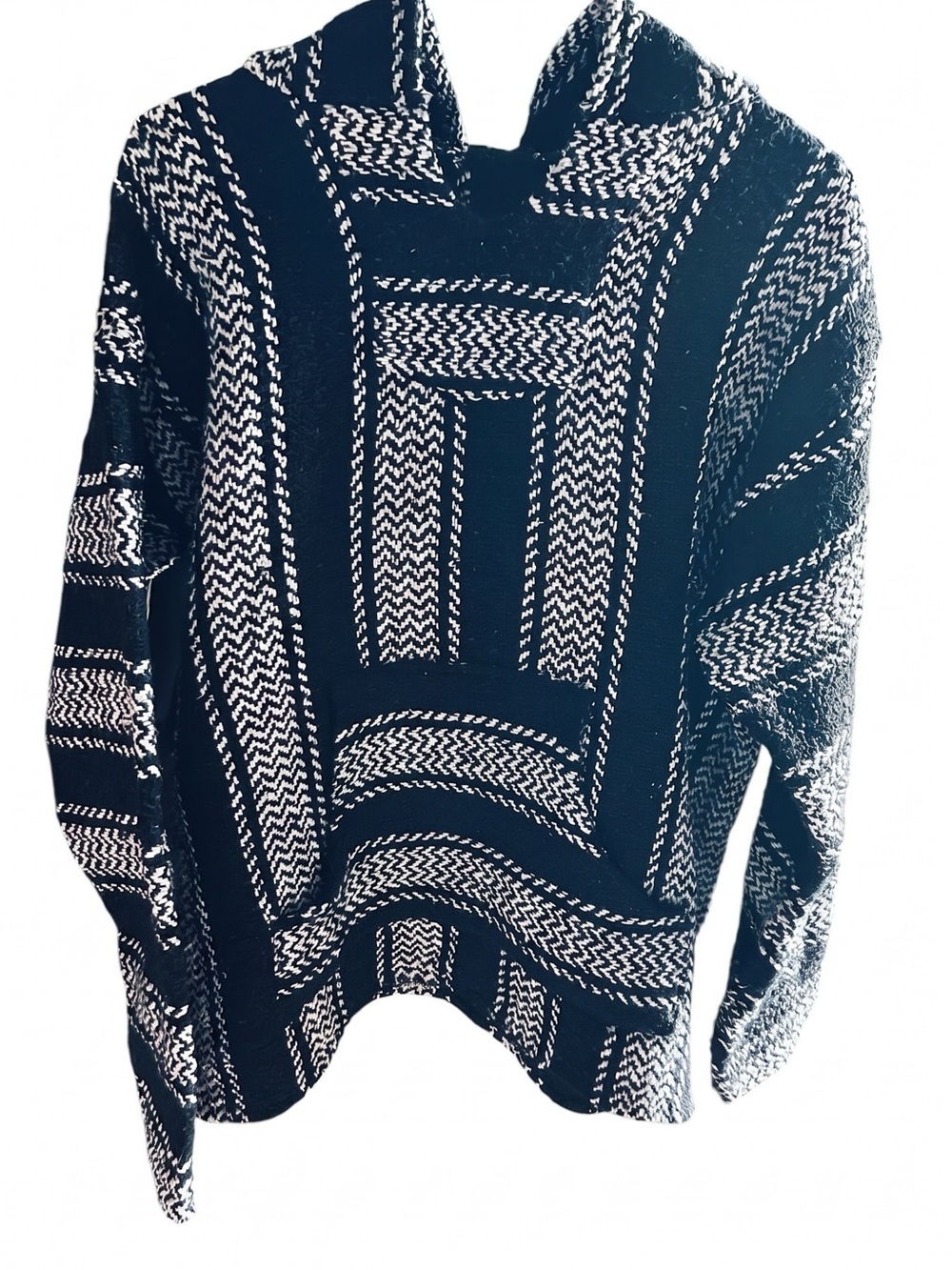 PANCHO-Vintage Men's Black & White Patterned Poncho by Baja Joe